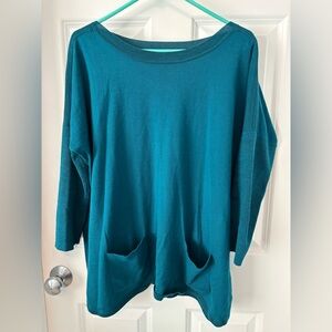 Lilly Pulitzer Cobo Sweater Metallic Shimmer Teal Green Blue Boatneck Size M